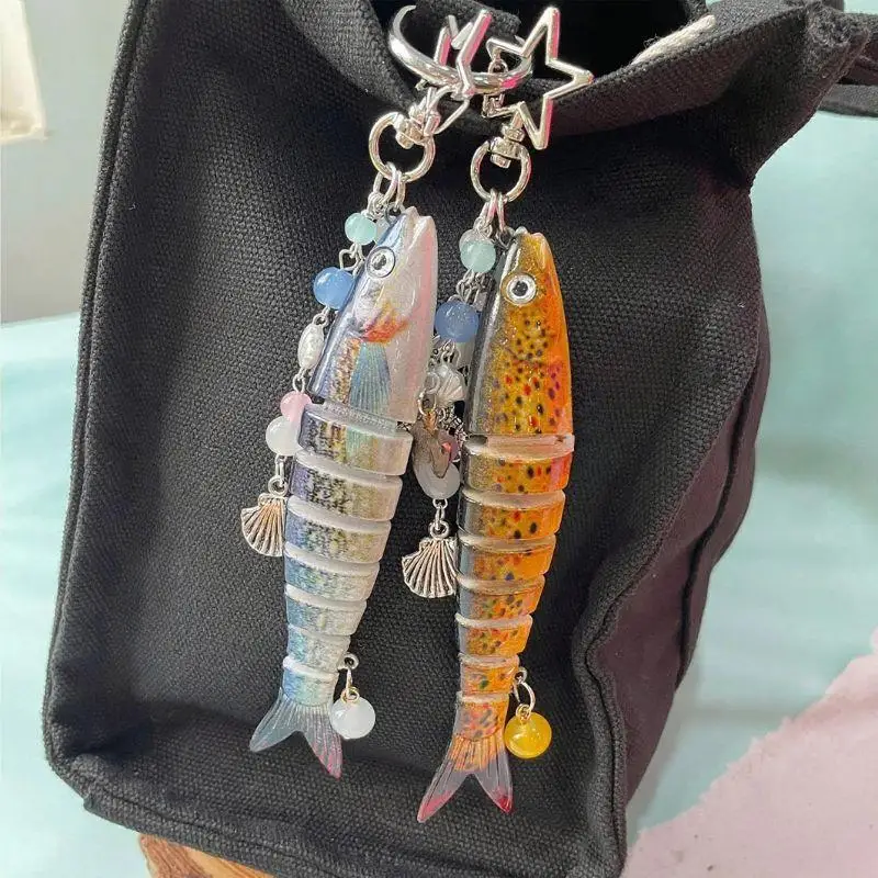 펜타그램 휴대 전화 끈, 수제 물고기 키 체인 쥬얼리, 가방 펜던트 인공 물고기 미끼 휴대 전화 끈 액세서리