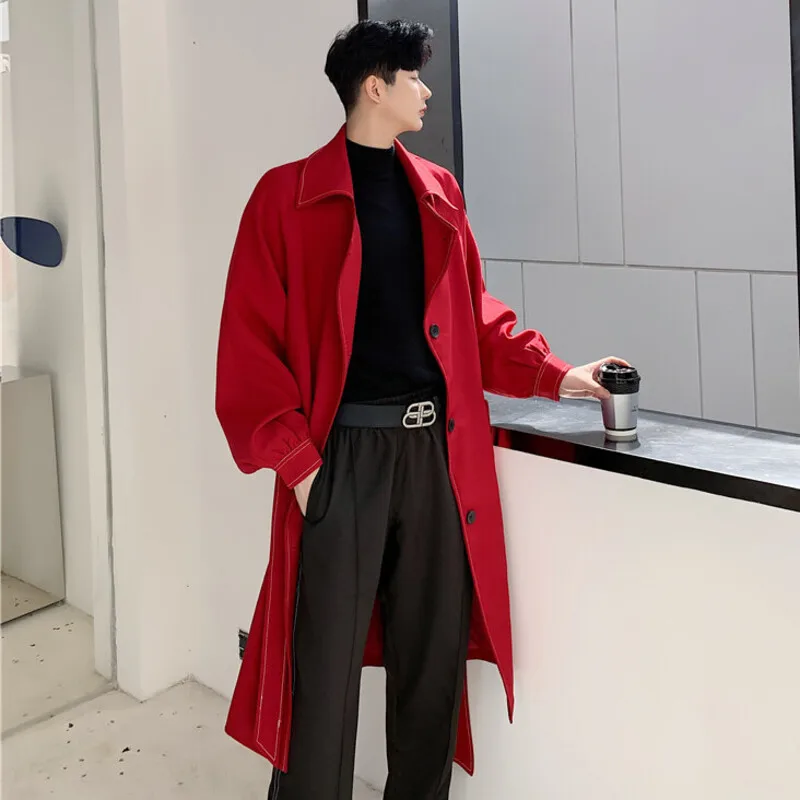 LUZHEN 2024 Autumn Fashion Loose Long Trench Coat Men's Elegant Trendy Plain Elegant Slim Fit Windbreaker Belt Tie Up 79e781