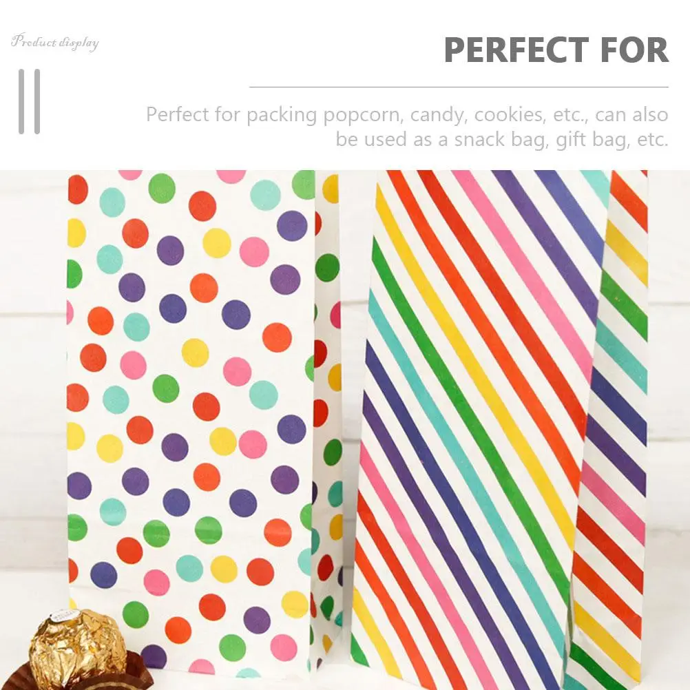 

30pcs Colorful Candy Reusable Striped Packaging Gift Party Favor Kids Treat Birthday Popcorn Snack Bags Rainbow Goodie Bags