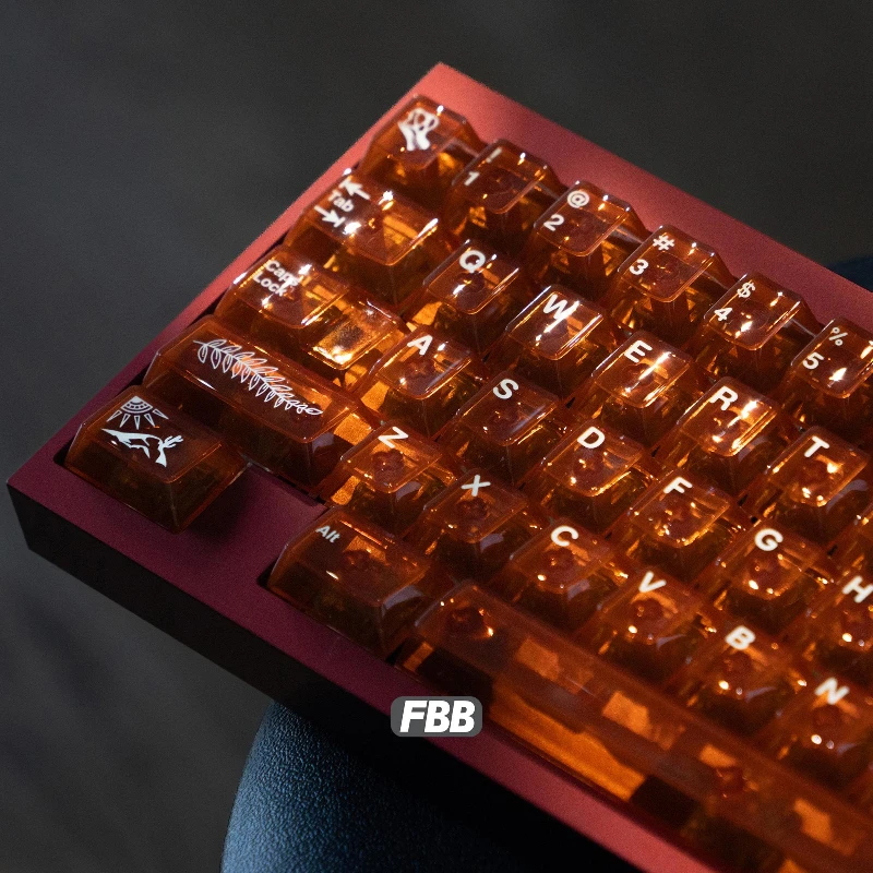 Amber Fossil Theme Keycaps Set 142keys PC Transparent Custom Keyboard Caps Cherry Profile Key Caps for Mechanical Keyboard