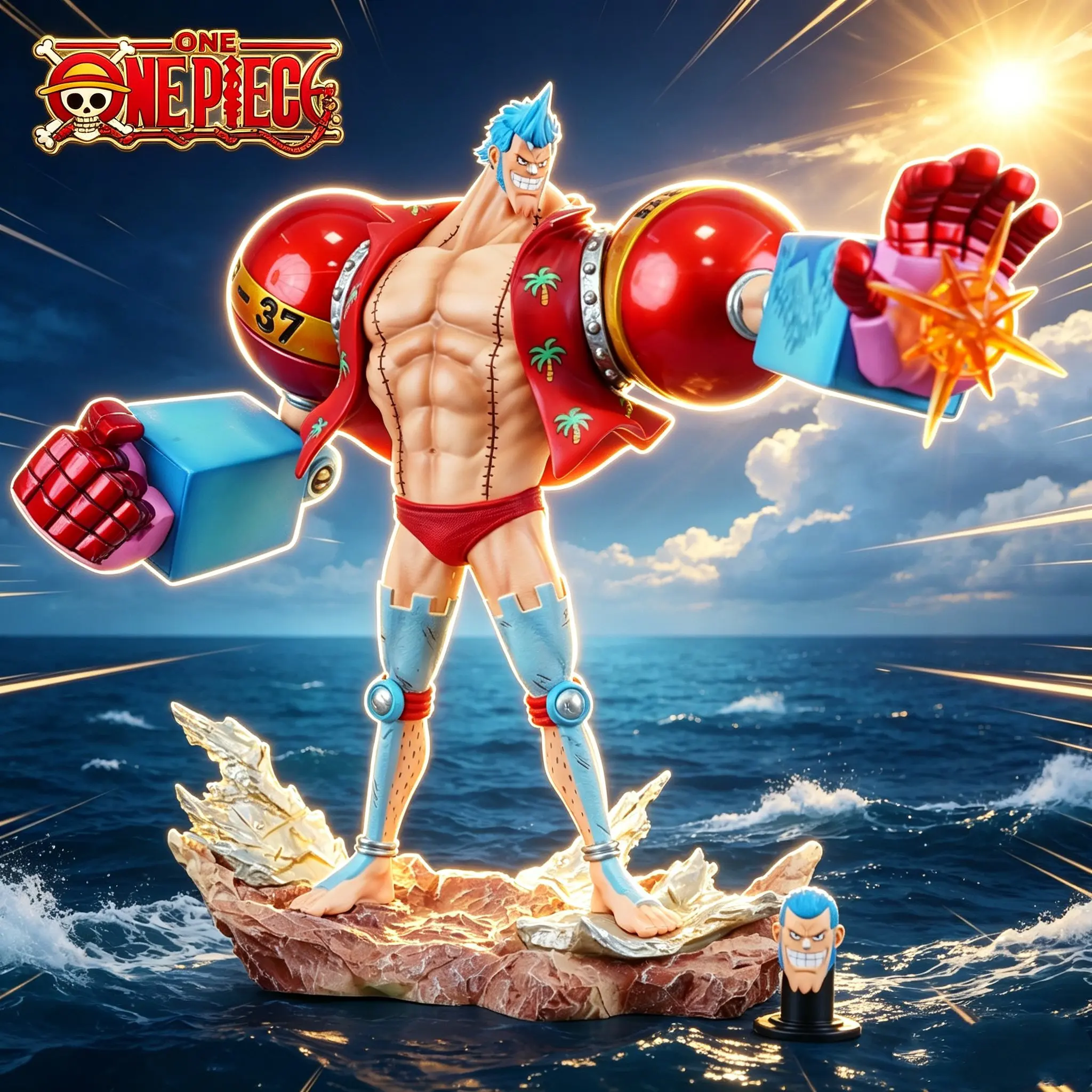 28,5cm/11,22 Zoll Anime One Piece Figur Franky Actionfiguren PVC-Statue Desktop-Ornament Sammlermodell Spielzeug Geschenke