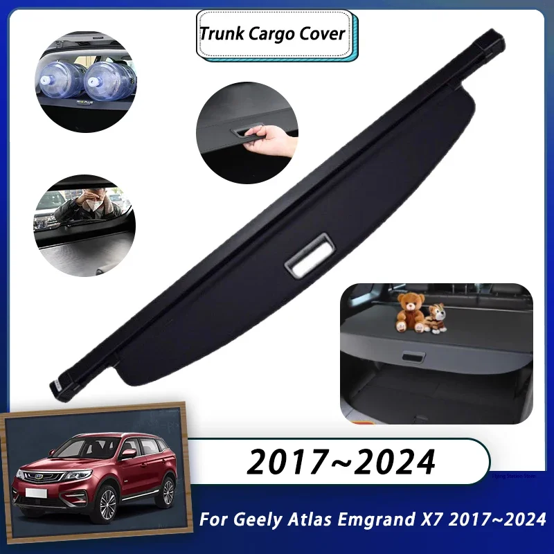 Cargo Cover For Geely Atlas Emgrand X7 Sport Proton X70 Azkarra NL-3 MK1 2017~2024 Trunk Luggage Curtain Organizer Retractable