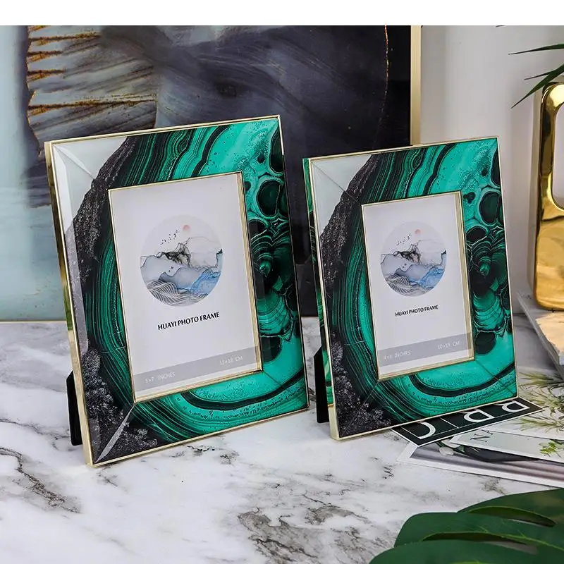 Green Ripple Texture Photo Frame Glass Frames for Pictures Desk Decoration Figures Portrait Framed Art Aesthetics Room Decor