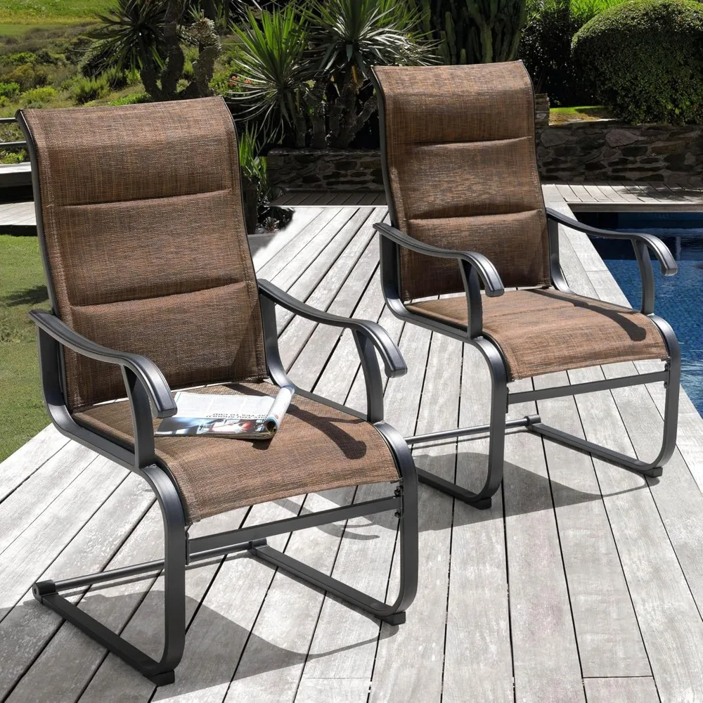 Patio Dining Chairs Set of 2, All Weather Outdoor Padded Textilene Patio Chairs, Breathable Spring Motion Textile Hig