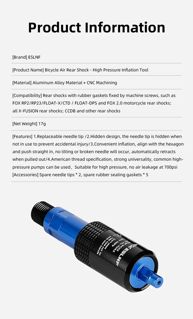 ESLNFBike IFP-Inflationswerkzeug für Hinterradfederung, 700 PSI Hochdruck-Luftfüllwerkzeug für Mountainbike MTB – Detail 4