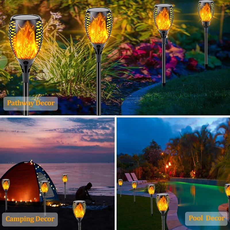 96 LED Outdoor Solar Torch Lights Waterproof Garden Patio Flickering Dancing Flame Lamp