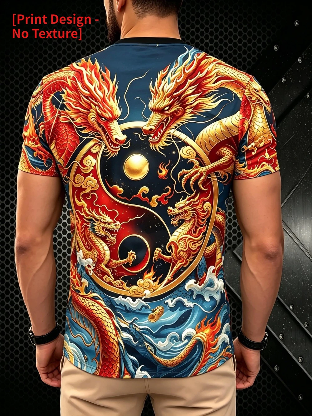 Retro Yin and Yang Double Dragon Pattern Sports Quick-dry Breath 3D Printed Men T-Shirt Street Fashion Y2K Parent-child Clothing