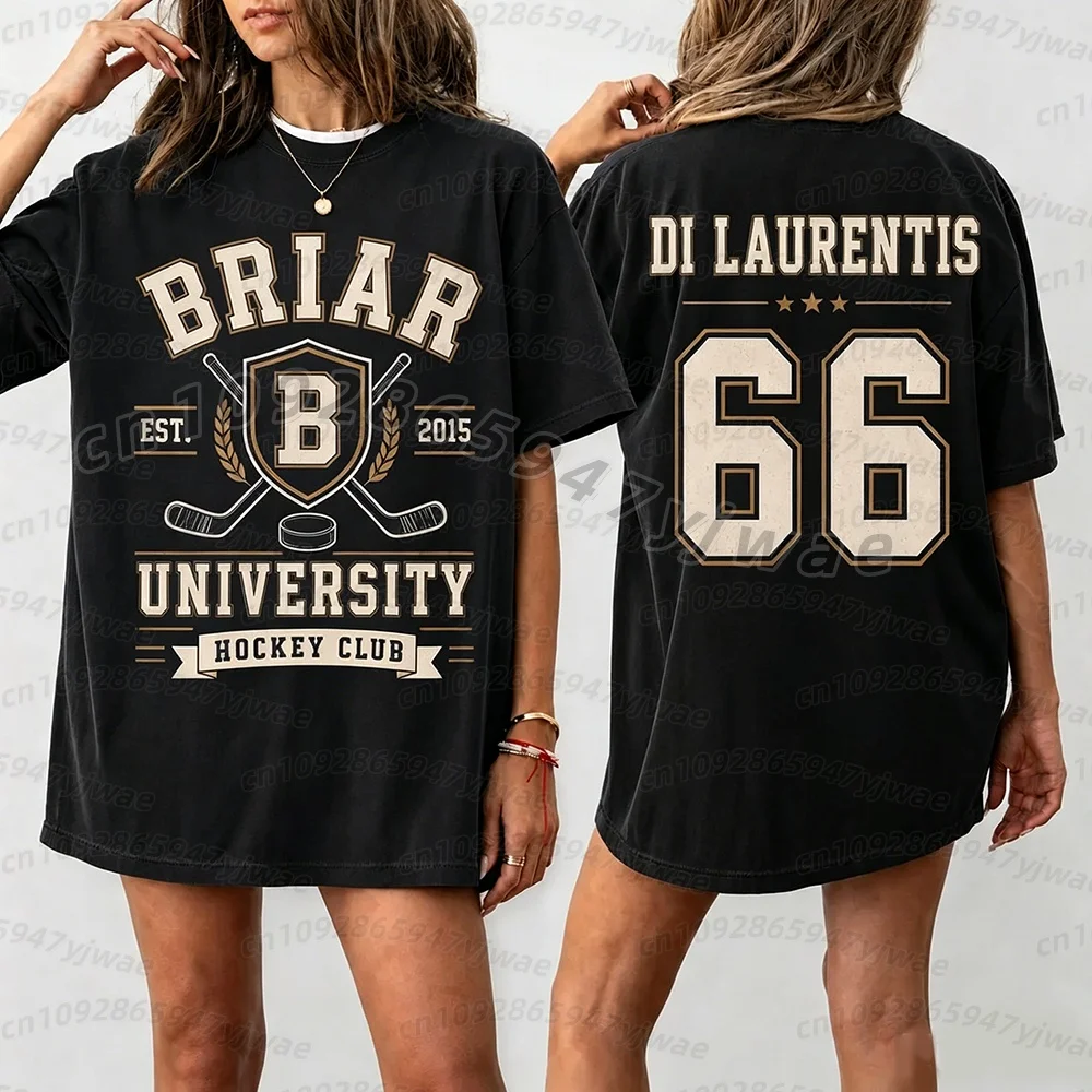 Camiseta de Manga Curta para Homens e Mulheres Verão 2026 Off-Campus Briar Hawks Di Laurentis 66 Gráficos Unissex