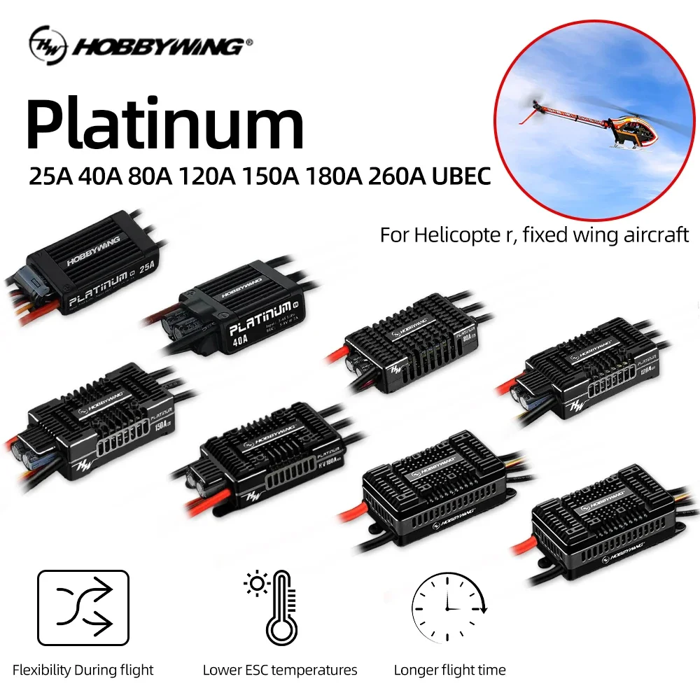 ​ HOBBYWING Brushless ESC Platinum 25A 40A 80A 120A 150A 180A 260A 32-bit Brushless ESC Untuk Helikopter RC Pesawat Terbang Sayap Tetap
