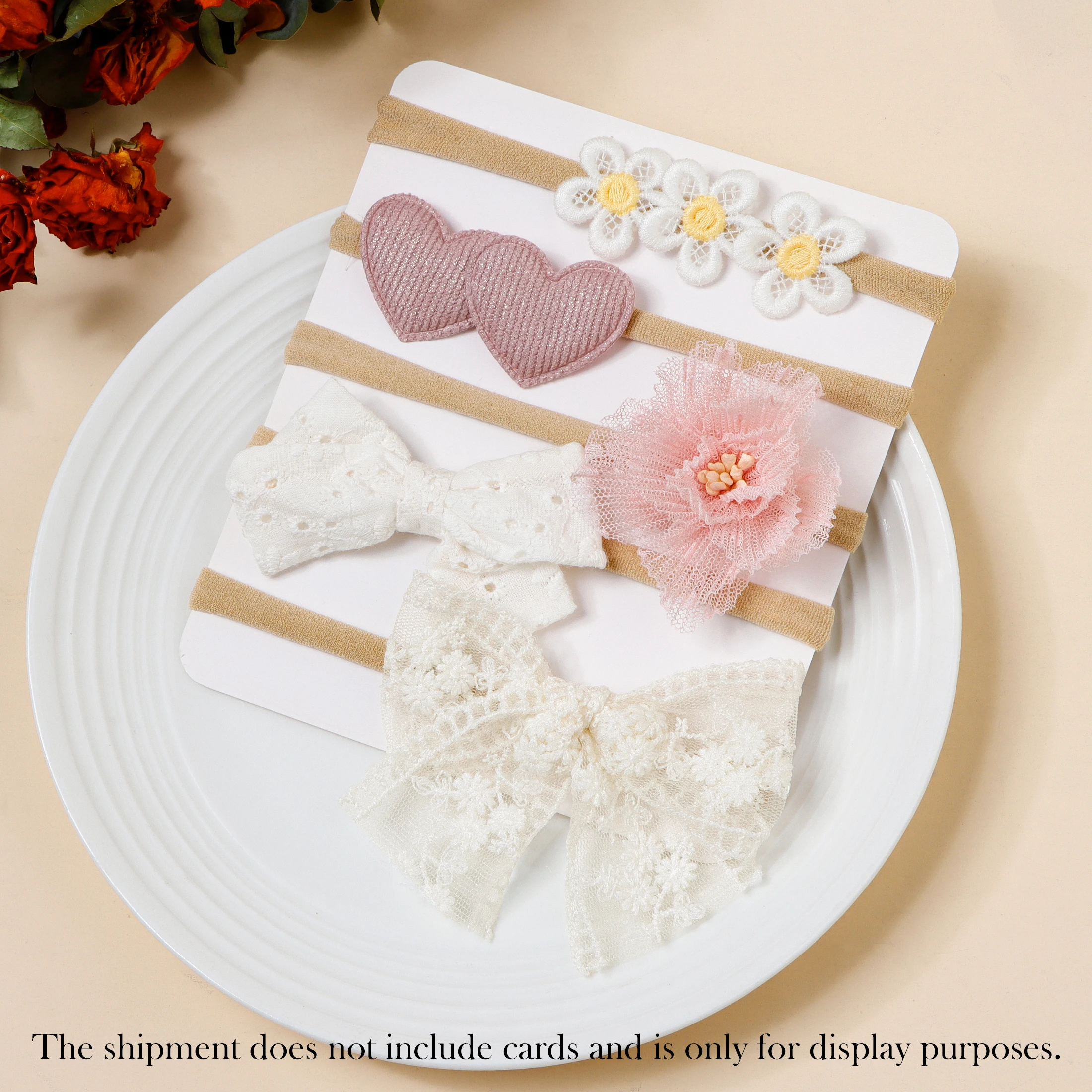 5 stücke Rosa Spitze Simulation Blumen Haar Zubehör Für Neugeborene Mädchen Spleißen Blumen Stirnband Baby Foto Dekor Nette Haarband – Detail 3