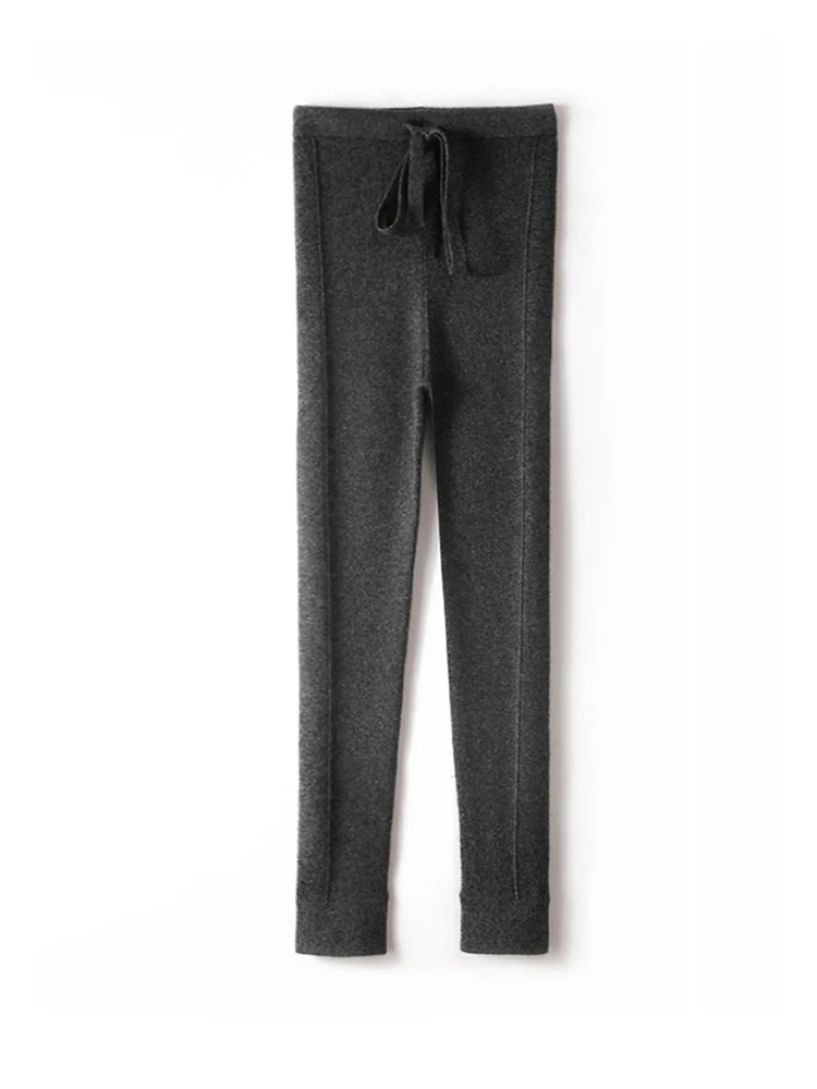 Pantalon slim en cachemire pour femme, pantalon de yoga en tricot chaud, haute élasticité, monochromatique, laine, surintendant, longueur de rinçage, automne, hiver, nouveau