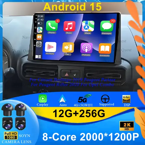 Android 15 Carplay Radio de coche para Citroen Berlingo 2019 Peugeot Partner Rifter 2020 para Opel Combo reproductor Multimedia Audio estéreo