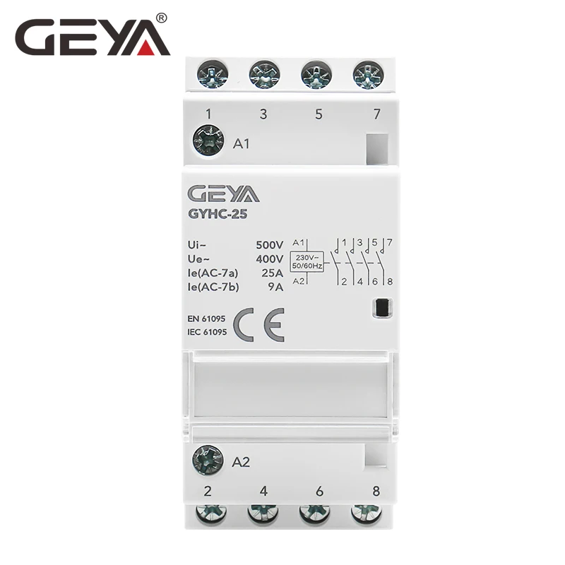 GEYA GYHC 4P 25A 4NC 4NO 2NO2NC 3NO1NC Din Rail Type Household Modular Contactor 50/60Hz Automatic AC Contactor