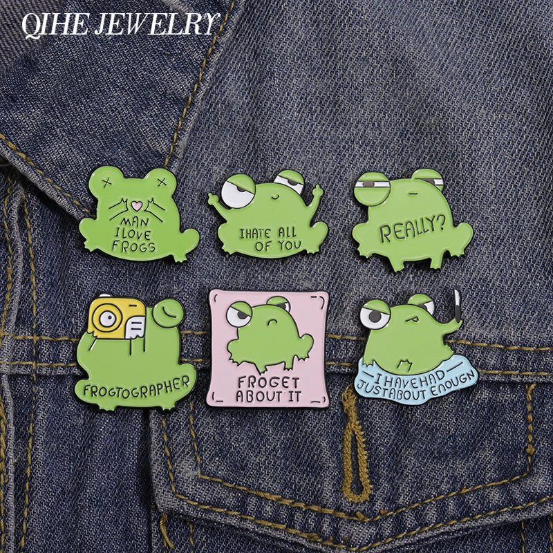 Green Frog Enamel Pin Cute Animal Metal Badge Brooch Lapel Clothes Women Children Gift Custom Accessories Jewelry for Friends