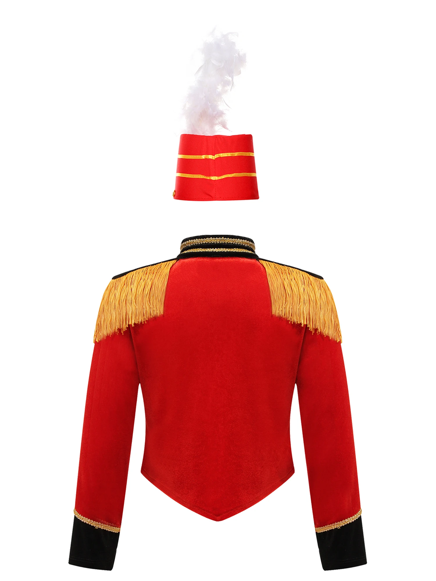 Kids Boys Girls Soldier Hat Drum Trumpet Team Costume Long Sleeve Showman Tassel Jacket Halloween Cosplay Costume