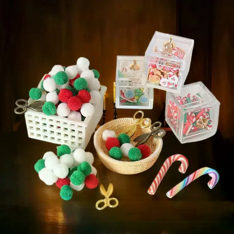 

DIY Xmas Scene Dollhouse Box Set - Includes Handmade Simulation Candy Cane, Scissor & Basket Decorations.