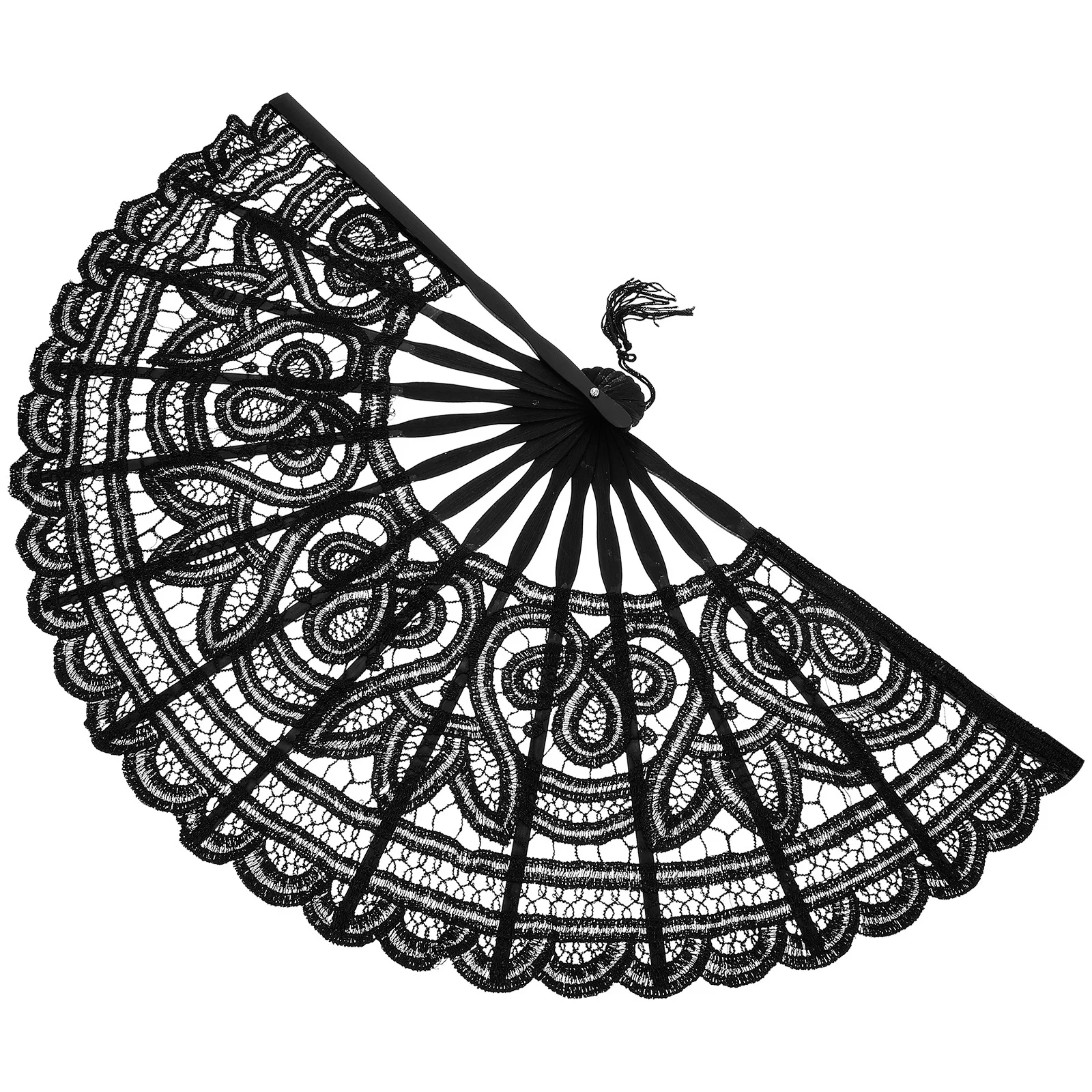 

Bamboo Lace Folding Fan Elegant Hollow Out Vintage Design Lightweight Handheld Fan for Bridal Dance Wedding Decor Home Use