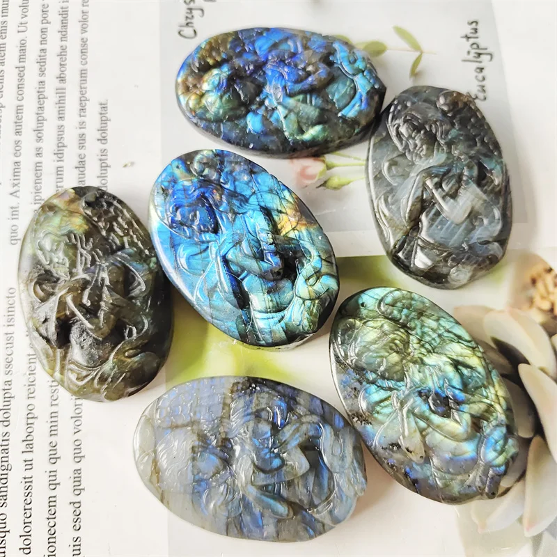 

Natural Gems Labradorite Goddess Quartz Carving Figurine Crystal Healing Crafts Angel Reiki Gemstones For Home Decoration Stones