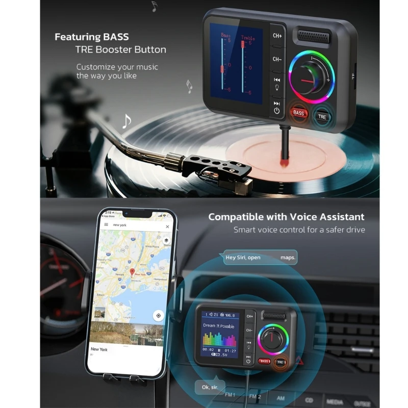 

Handfree Call Car Wireless Adapter FM Transmitter with MP3 Playback and PD20W Fast Charge Support Intelligent Charging