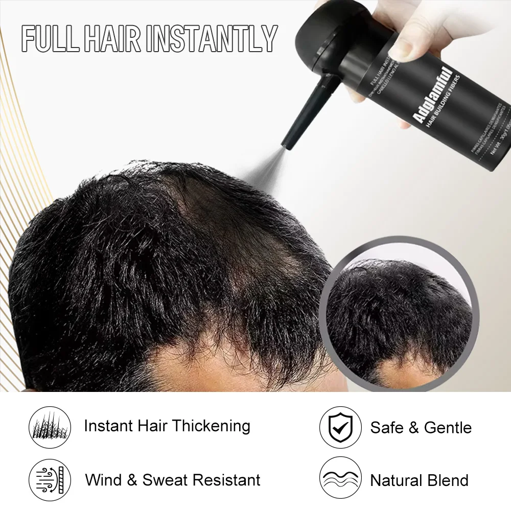 Adglamful Fiber Powder Kit 30g, Temporary Hair Thickening Solution, for Men & Women with Thinning Hair, Easy to Assemble & Use.