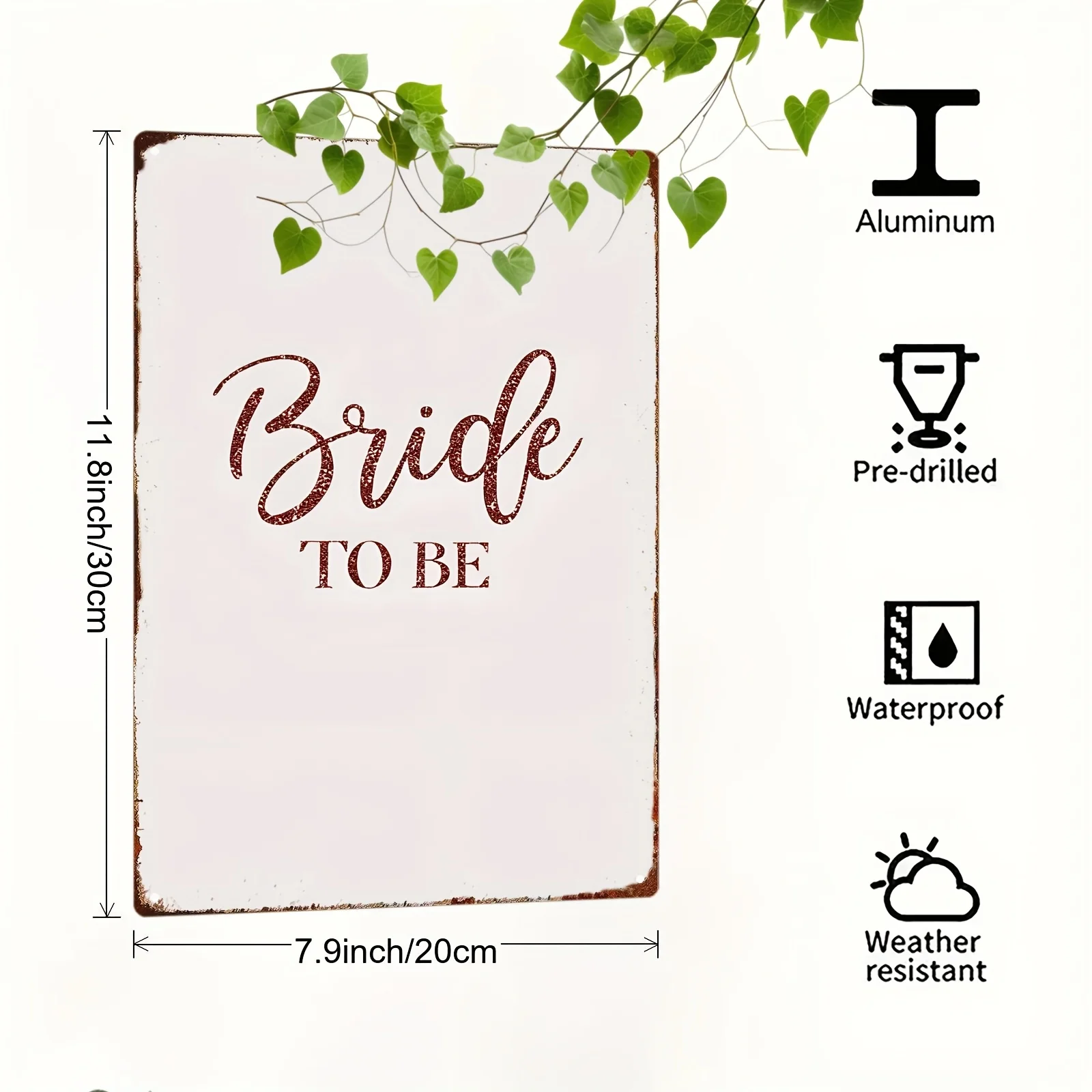 1pc Bride-To-Be Metal Wall Decor - Large Cursive Wedding Letters with Eucalyptus Leaves And Heart Design, Pink White Bridesmaid