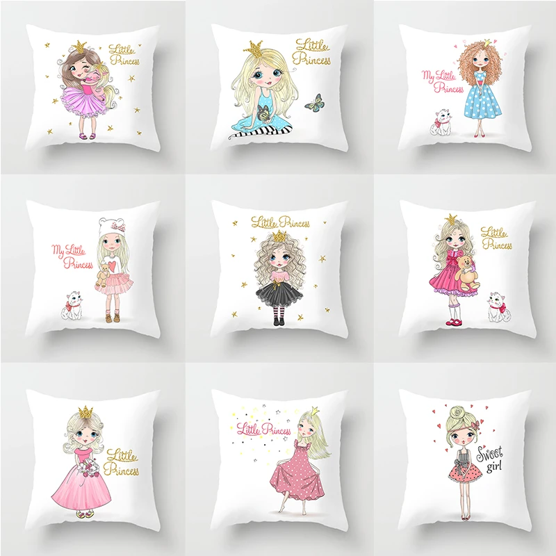 

1Pc Girl Little Princess Series Polyester Cushion Cover 45*45cm Decorative Pillow Case Home Sofa Car Bed Decoration Pillowcover