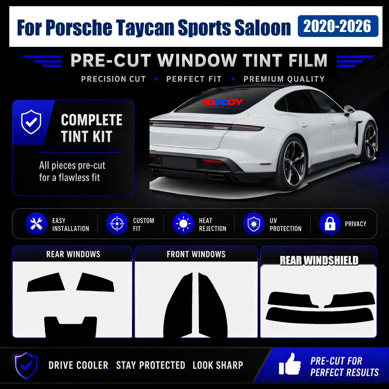 For Porsche Taycan Sports Saloon 2020-2026 Premium Front Window Rear Window Precut Tint Film Vehicle Sun Shade