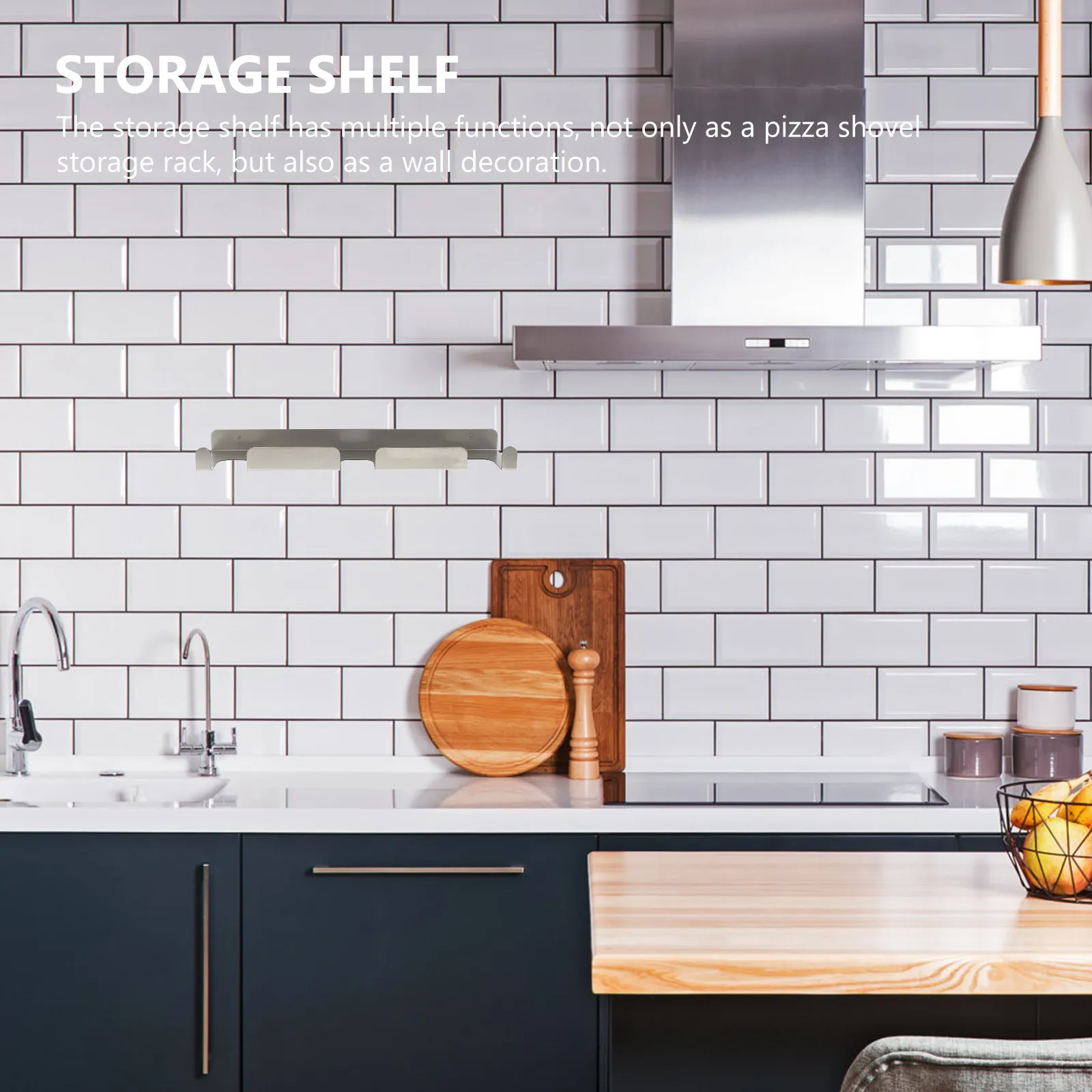 

1 шт. серебристая настенная полка из нержавеющей стали для хранения, сверхпрочный кухонный органайзер для лопаток для пиццы и бытовых принадлежностей