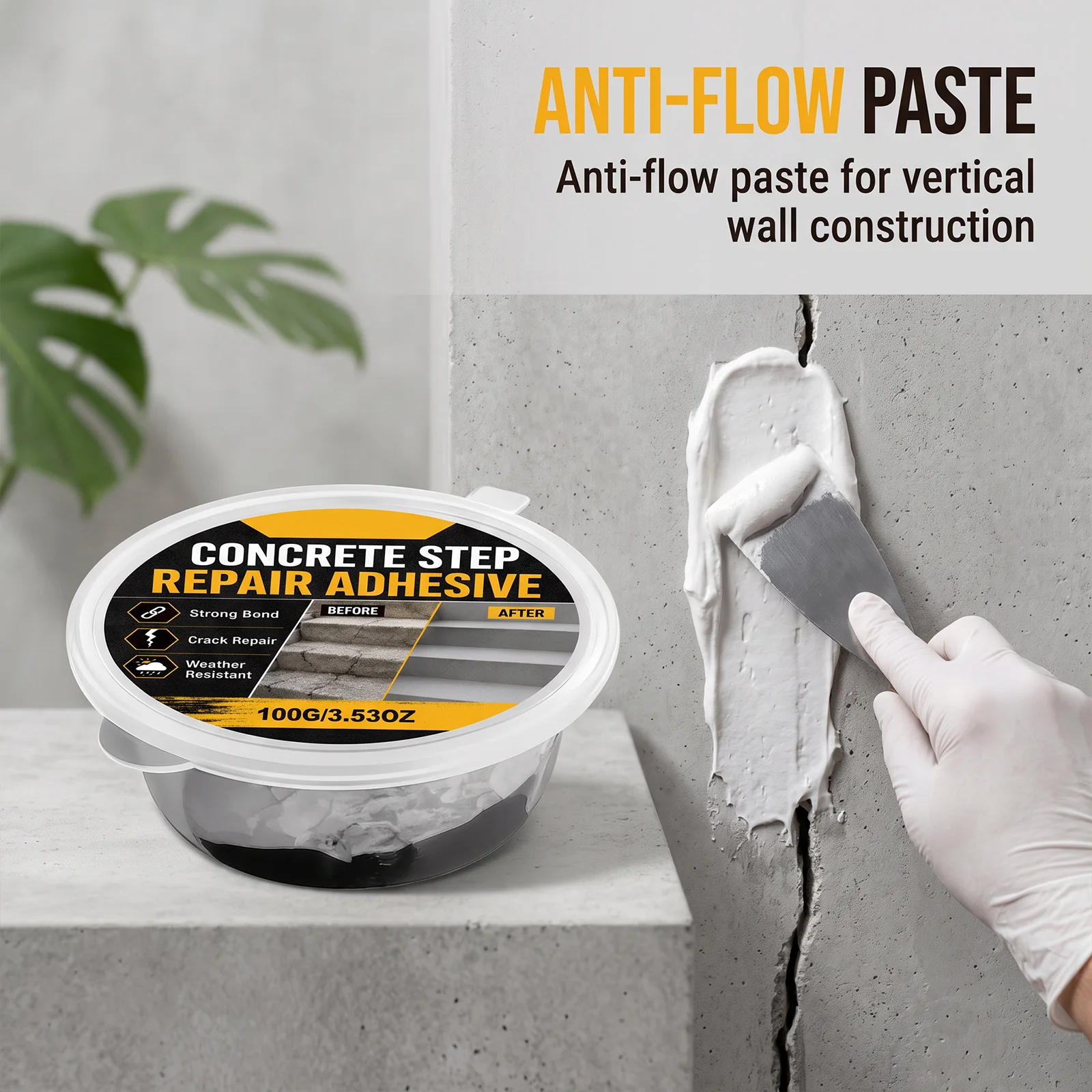 Concrete Step Repair Adhesive AB Epoxy Outdoor Crack Filler Waterproof Heavy Duty for Stairs Walkways Driveways