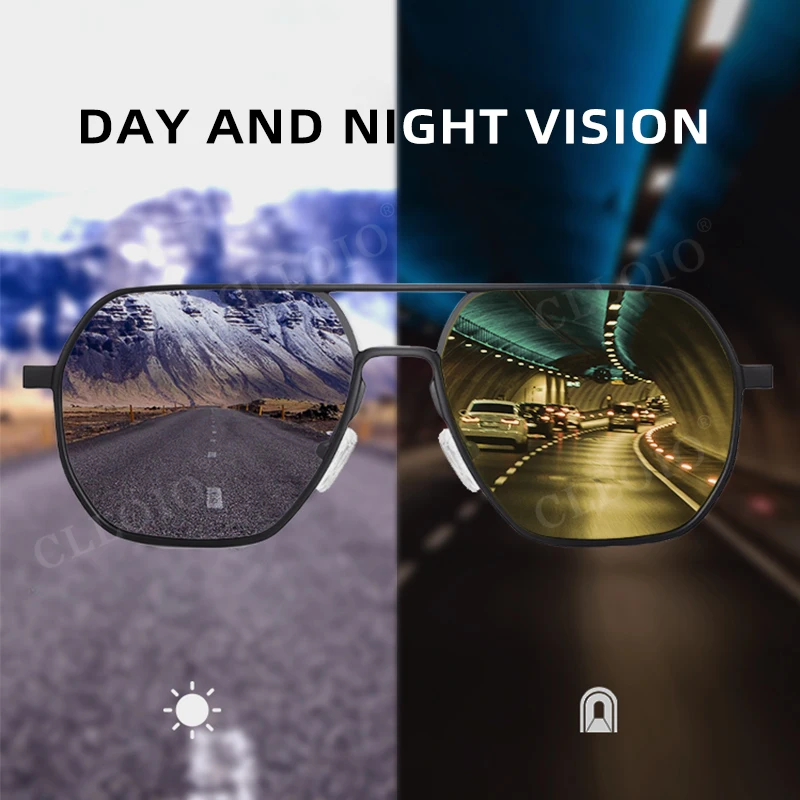 CLLOIO Anti-Glare Tag Nacht Vision Gläser Männer Frauen Polarisierte Fahren Sonnenbrille Quadratische Aluminium Photochrome Sonnenbrille UV400