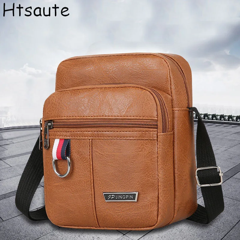 Bolso cruzado Vintage de marca de lujo para hombre, bandolera de cuero para bolsos de hombre, bandolera de negocios marrón y negro, bolso lateral