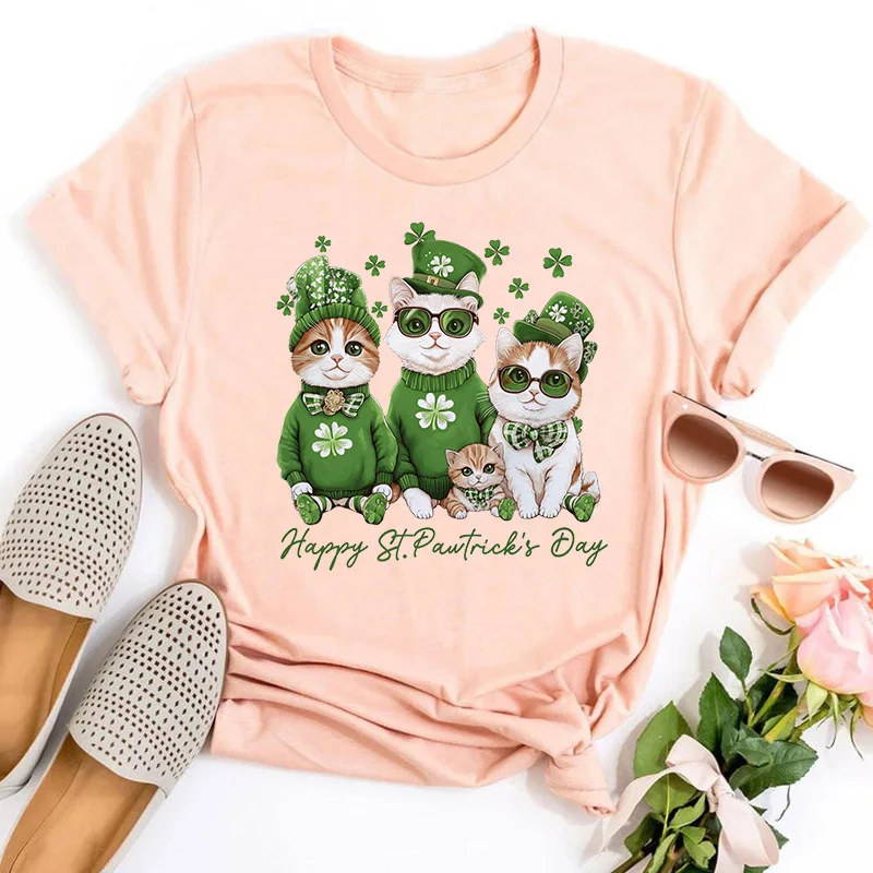 Happy St Patricks Day Shirt St Patricks Cats Tee Funny St Patricks Irish Shamrock Women Clothes Cat Lover Tops Vintage