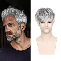 Pelucas cortas sintéticas cortas para hombres, pelucas grises de capas cortas resistentes al calor, pelucas para hombres