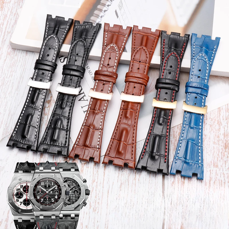 Waterproof Cow Leather Watchbands for Audemars & Piguet Royal Oak 15710  26471 26474  28mm  with Folding Buckle Watch Strap