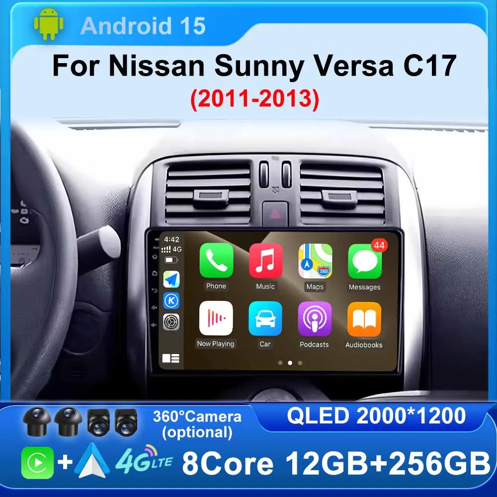 Android 15 Carplay Auto for Nissan Sunny Versa C17 2011-2013 Car Radio Multimedia Video Player Navigation GPS WIFI  No 2Din DVD