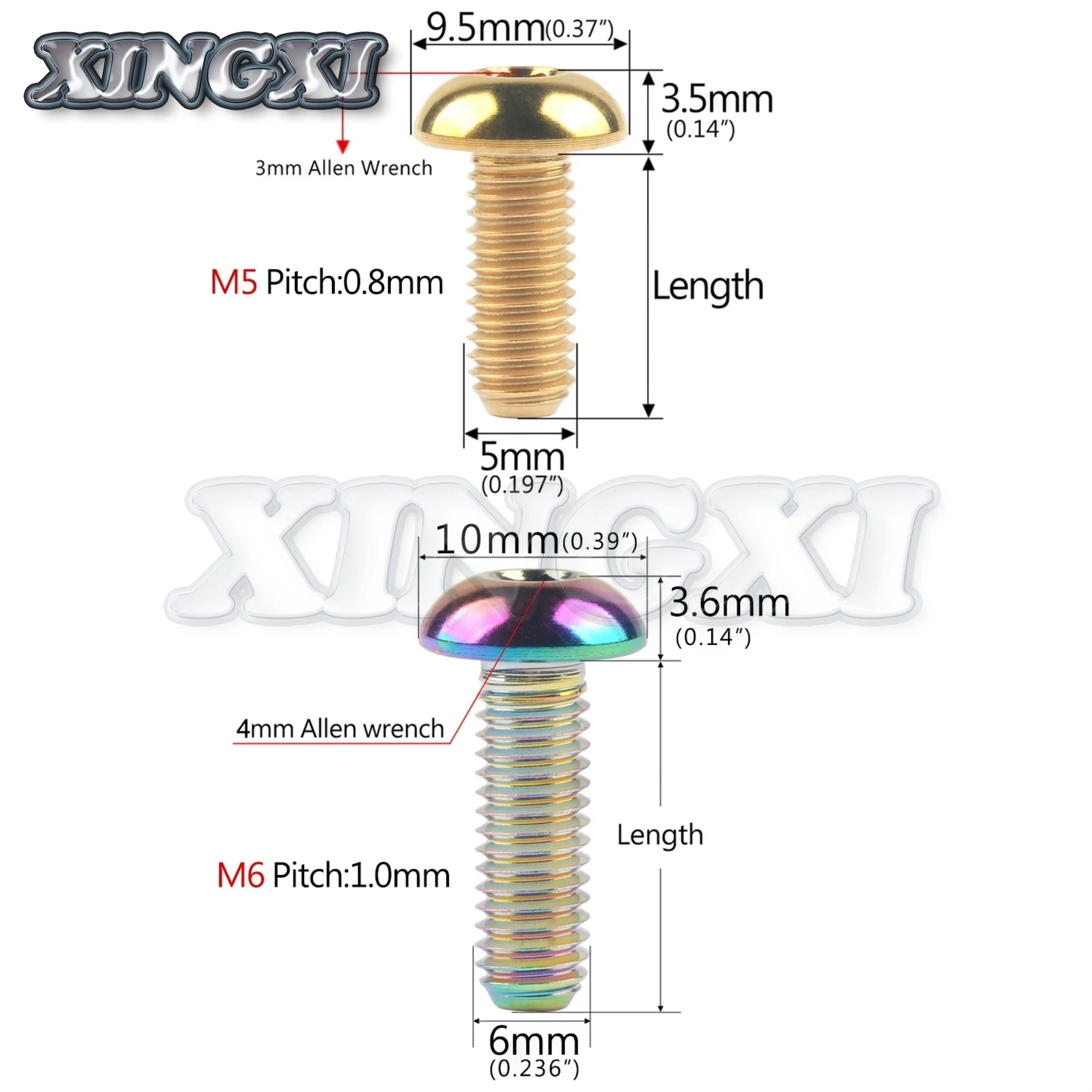 Xingxi Titanium Bolt M5/M6 x 8 10 12 16 15 18 20 25 30mm Bottle Cage Bracket Hexagonal Round Head Screw for Bicycle Parts