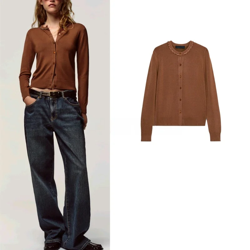 

Новое осеннее поступление, женский ленивый круглый топ Ne Long Sve, вязаный топ с открытой передней частью, мягкий полиэстер, повседневный крой, обычный...