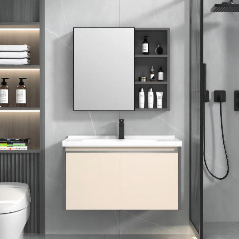%￥Modern White Aluminum Sink Vanity Set LED Touch Illuminate Mirror Wall-Mounted Waterproof Wash Basin Eco-Friendly Durable 5