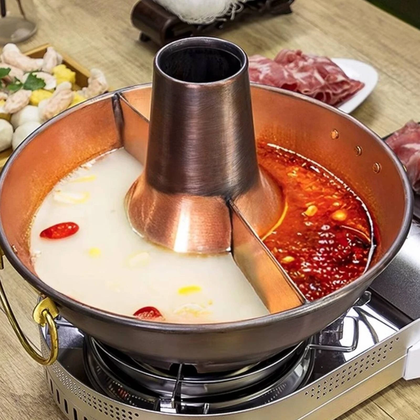 Yin Yang Hot Pot Thickened Copper Hot Pot Cookware Even Heating Rust Resistant for Home, Restaurant