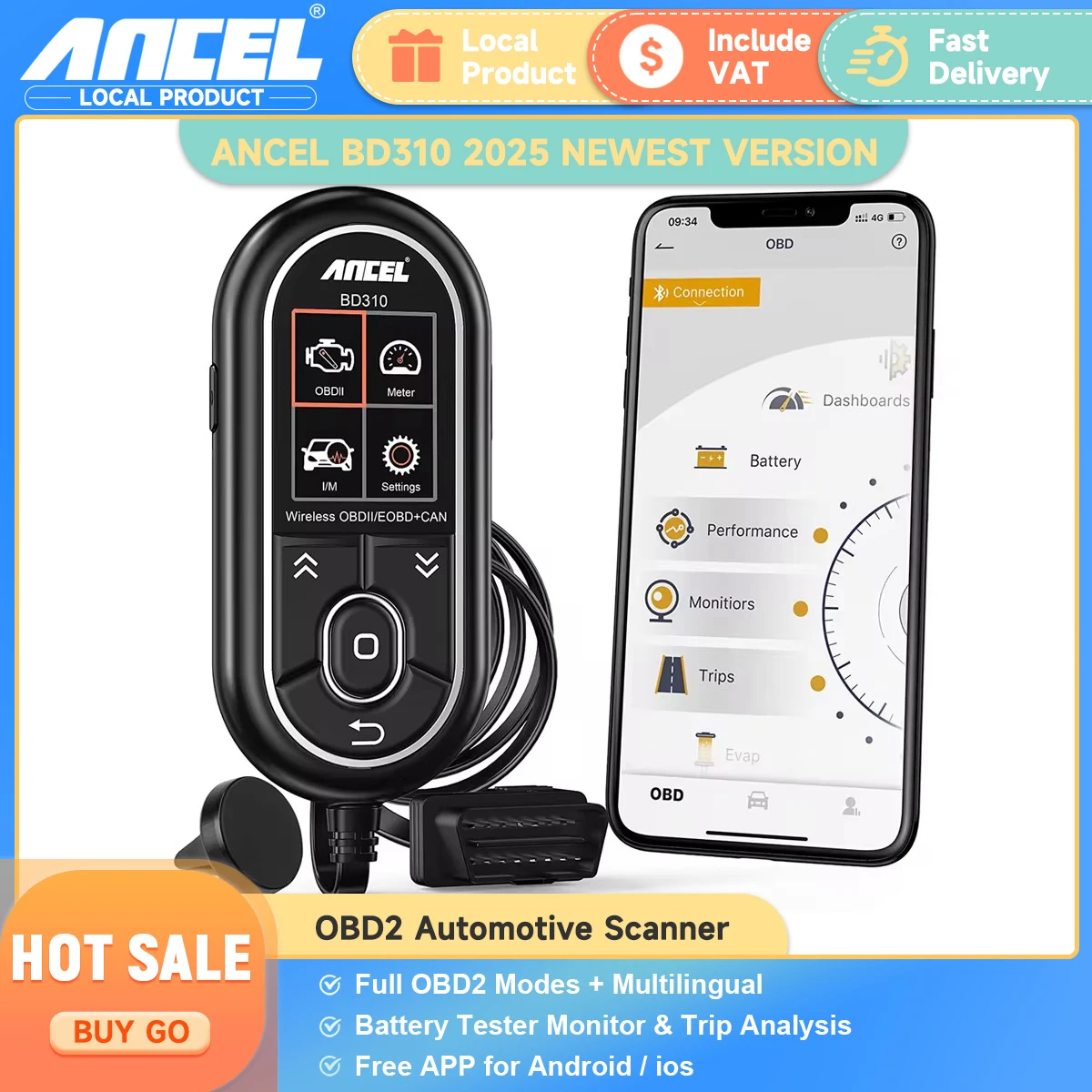 

Ancel BD310 OBD2 Automotive Scanner Bluetooth 3 in 1 OBD Gauge Driving On-board Computer Car Diagnostics Tool Code Reader