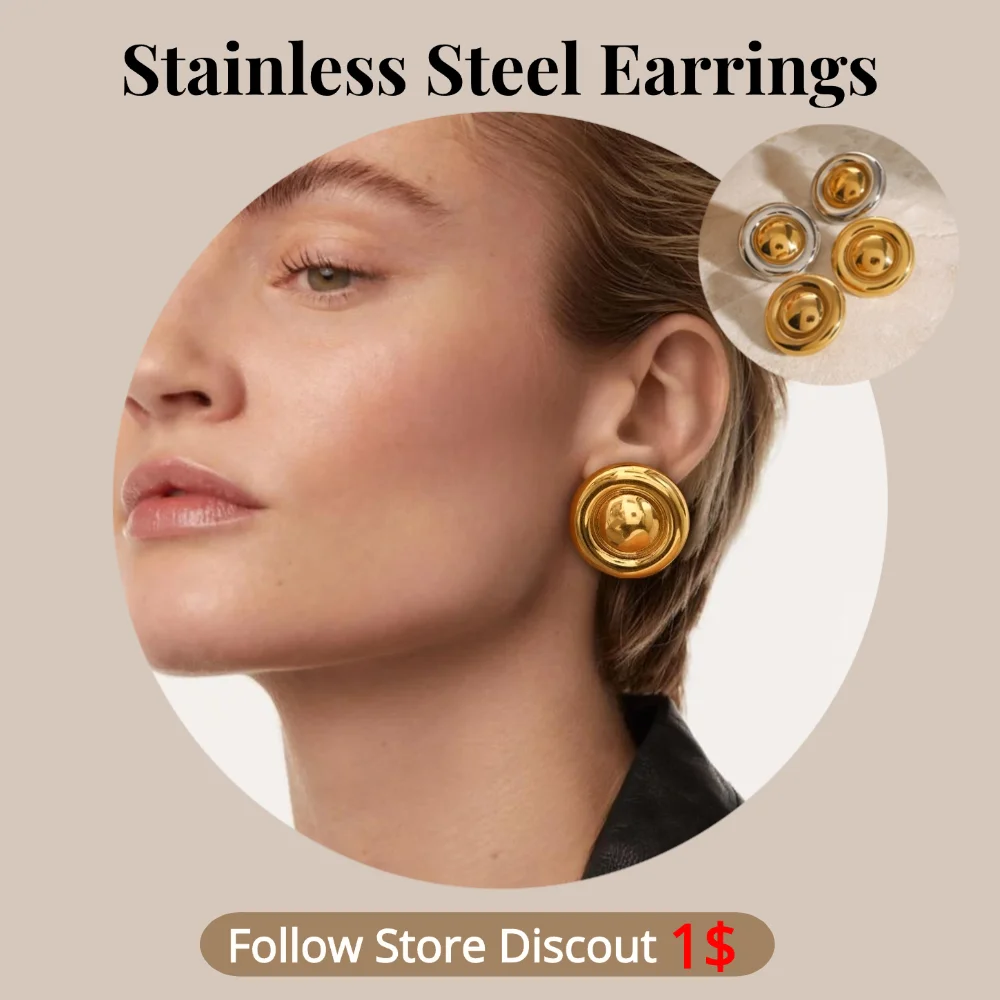 Stainless Steel Color Block Round Earrings Plated 18k Gold Color Non Tarnish Waterproof Trendy Jewelry Earrings For Women Gift