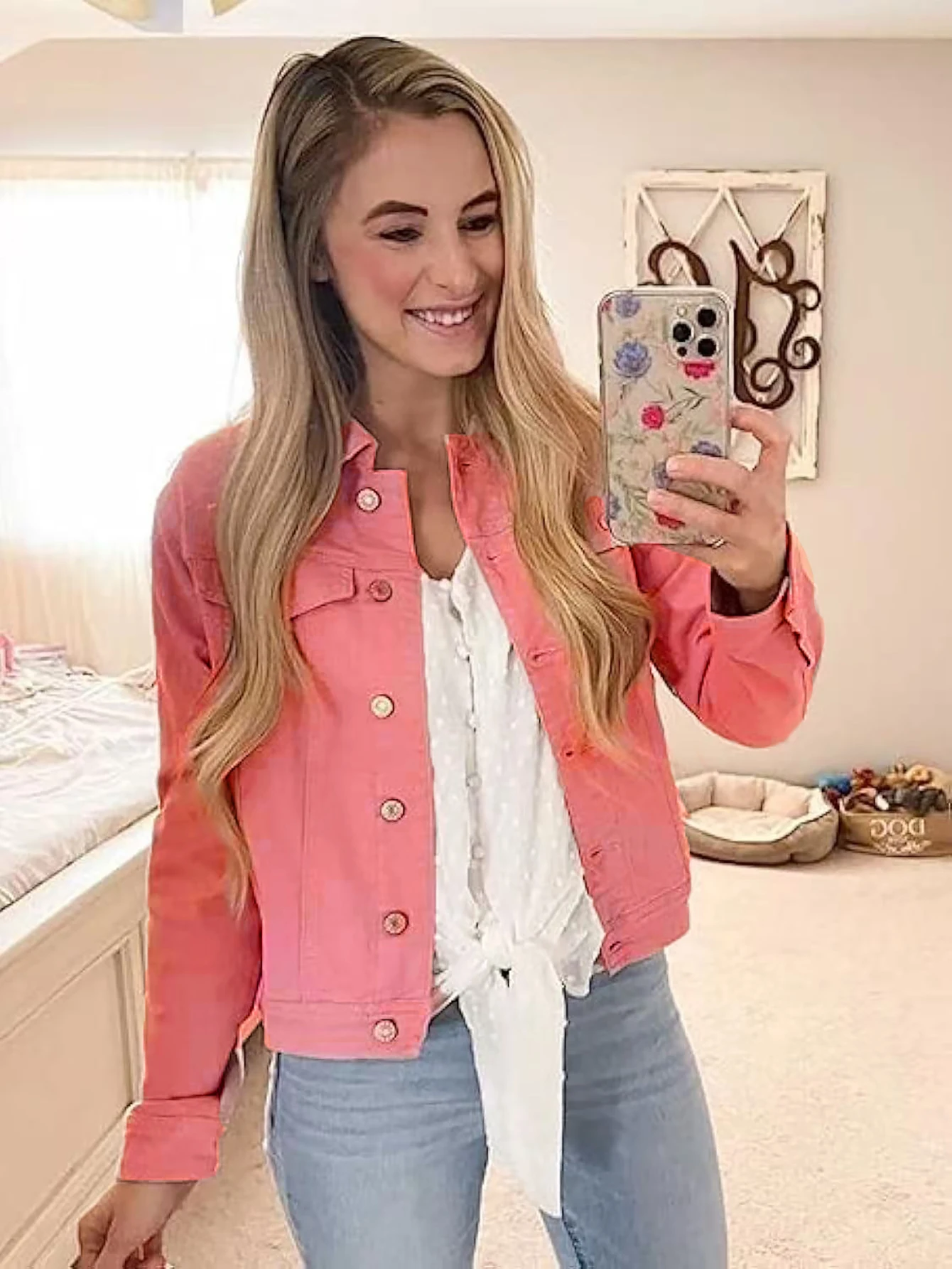 Solid Color Fashion Casual Versatile Washed Denim Front Button Pocket Women's Denim Jacket Coat
