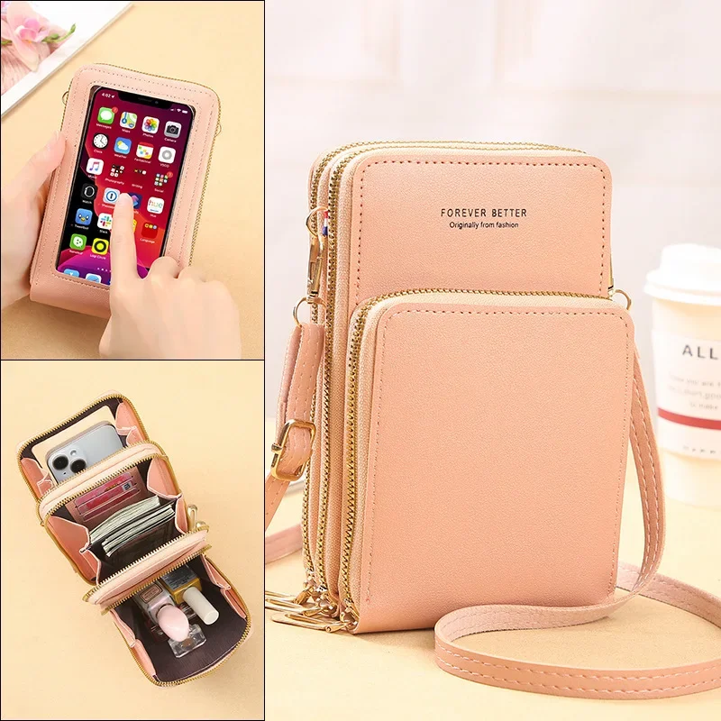 2025 High Capacity Multifunctional Solid Color Fashion Simple One Shoulder Small Bag Touch Screen Crossbody Phone Bag for Women