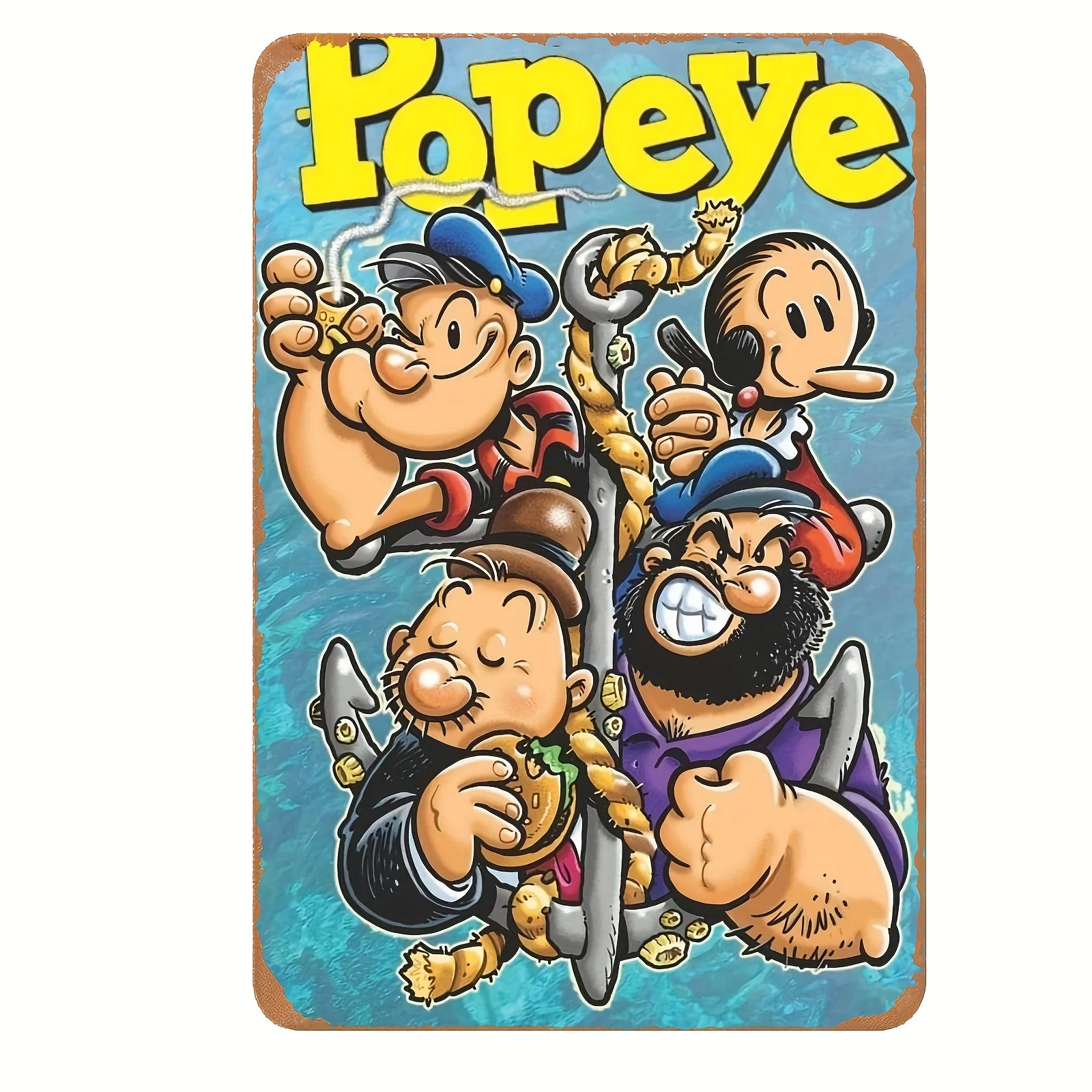 Vintage Sailor Metal Tin Sign - Retro Popeye, Heavy-Duty Iron Construction - Classic Popeye, Pre-Drilled Hanging Holes - Vintag