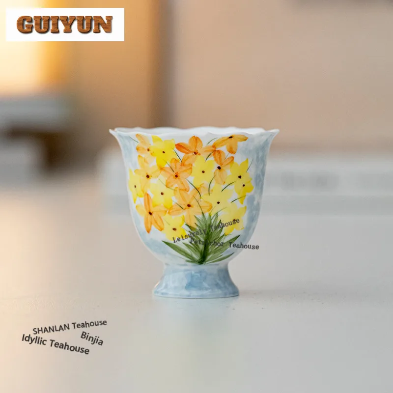 70ml Oil Painting Style Hand-painted Star Bouquet Teacup Retro Tea Bowl Mug Tea-tasting Personal Cup Jianzhan Master Cups Craft