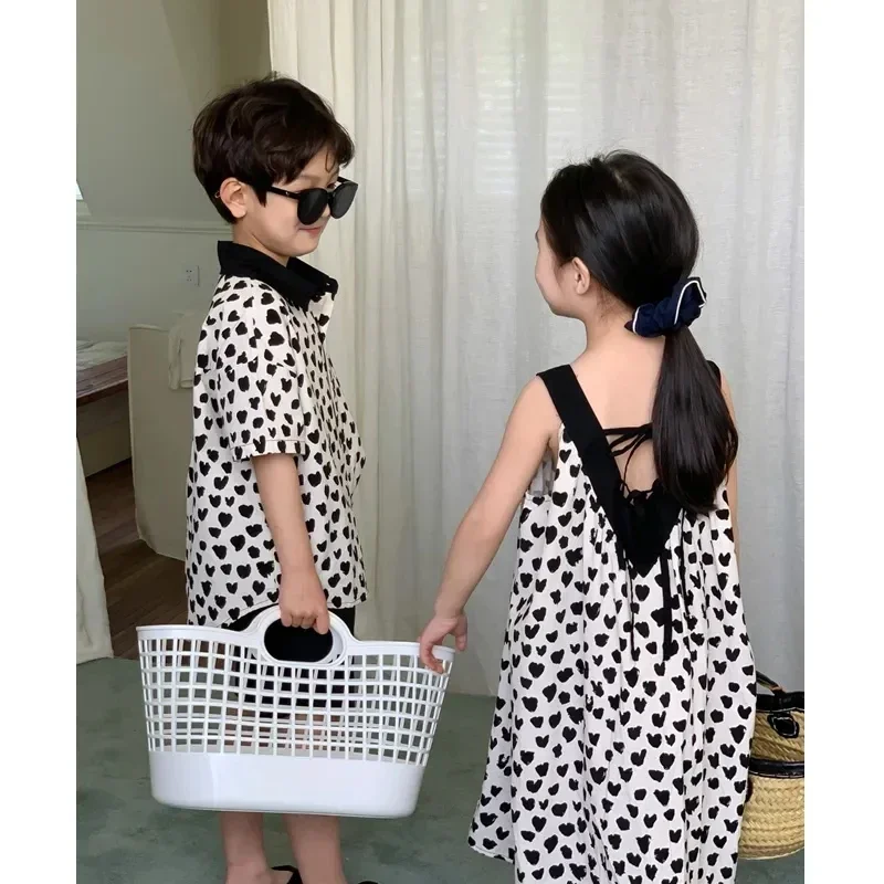 Boys Girls Matching Brother And Sister Clothes 2024 New Korean Children\'s Clothing Set Baby Girls Dress Kids Boys Two Piece Suit