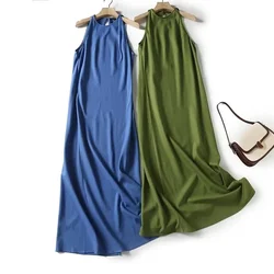 Withered Moroccan Sleeveless Elegant Summer Dress Women Holiday Cotton Linen Casual Commuter Midi Dress Female