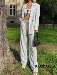 KONDALAVintage Striped Office Lady Women Suit Fashion 2023 autunno pendolare manica lunga Casual Blazer pantaloni a gamba larga a vita alta