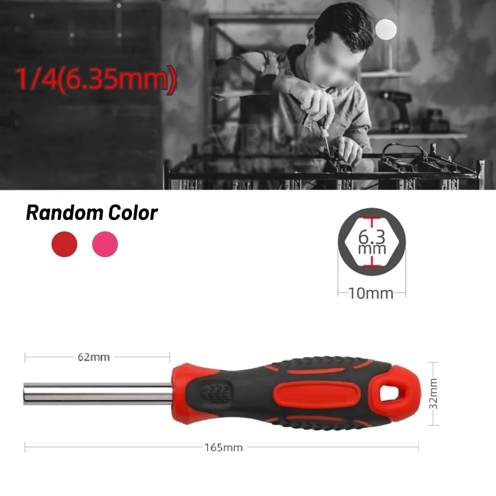1pc Bit Handle Red Magnetic Bit Holder Screwdriver Spinner Handle 1/4 Inch (6.35mm) Hex Drive For Slotted Hex Torx Phillips Bit