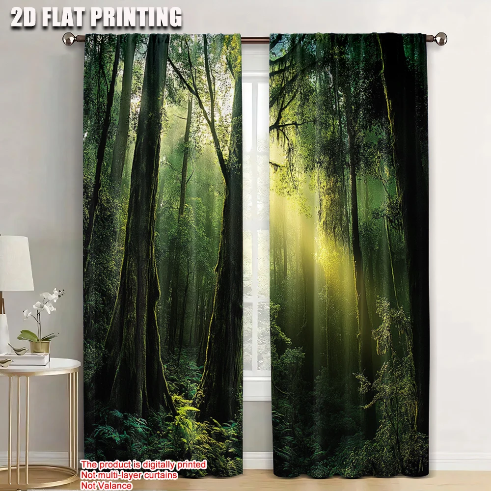

2pc, Window Curtains Forest Trees Durable Polyester,Without Electricity Festive Holiday Use for Home Daily Decor